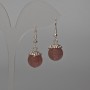 Strawberry Quartz Natural Stone Smooth Ball Earrings, diameter 12.5 mm±, length 35 mm±