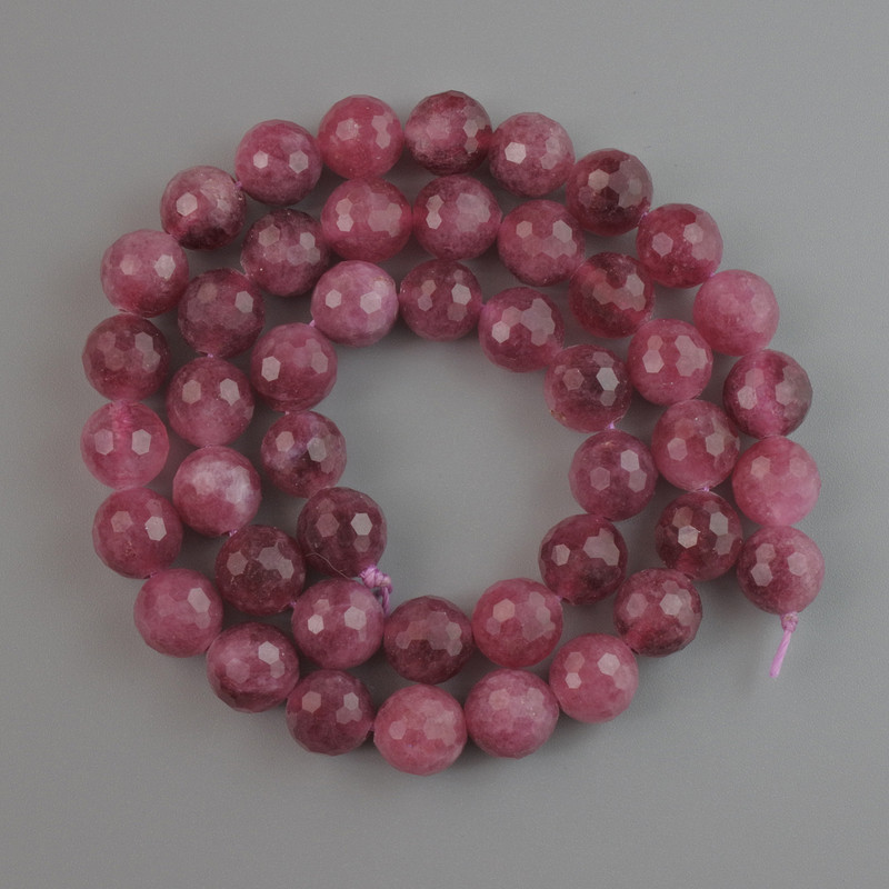 Tourmaline Rubellite Beads natural stone faceted ball, diameter 8mm + -, length 38cm + - on thread