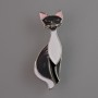 Brooch Cat black and white enamel, silver metal 37x13mm