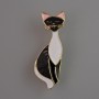 Brooch Cat Black and White Enamel, Gold-toned Metal 37x13mm