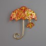 Brooch "Parasol" orange and yellow enamel, beads, gold-tone metal 62x50mm