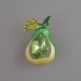 Brooch Pear Green Enamel, Crystal and Rhinestones, Gold-tone Metal 25x17mm