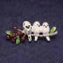 Brooch Birds on a Branch white with brown enamel, silver-colored metal 21x55mm