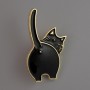 Brooch Cat Black Enamel, Gold-tone Metal 37x20mm