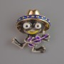 Brooch Pendant Frog with Purple Enamel on Gold-Tone Metal 30x27mm
