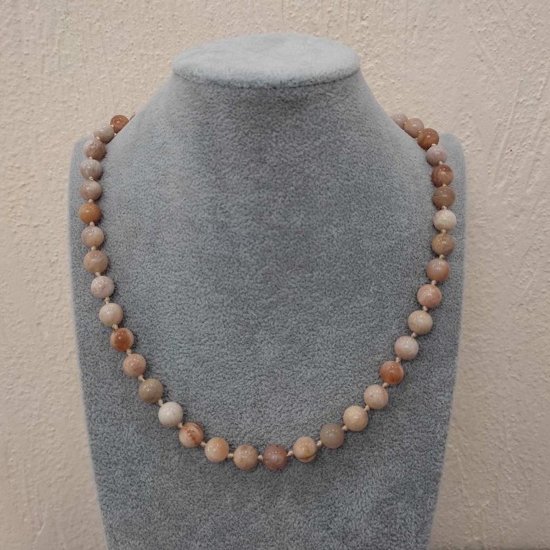 Selenite Necklace, natural stone, smooth round beads, diameter 8(±)mm, length 46–49cm +