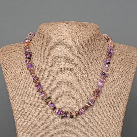 Charoite Necklace Natural Stone Chips, 9x2 mm ±, length 47 cm ±