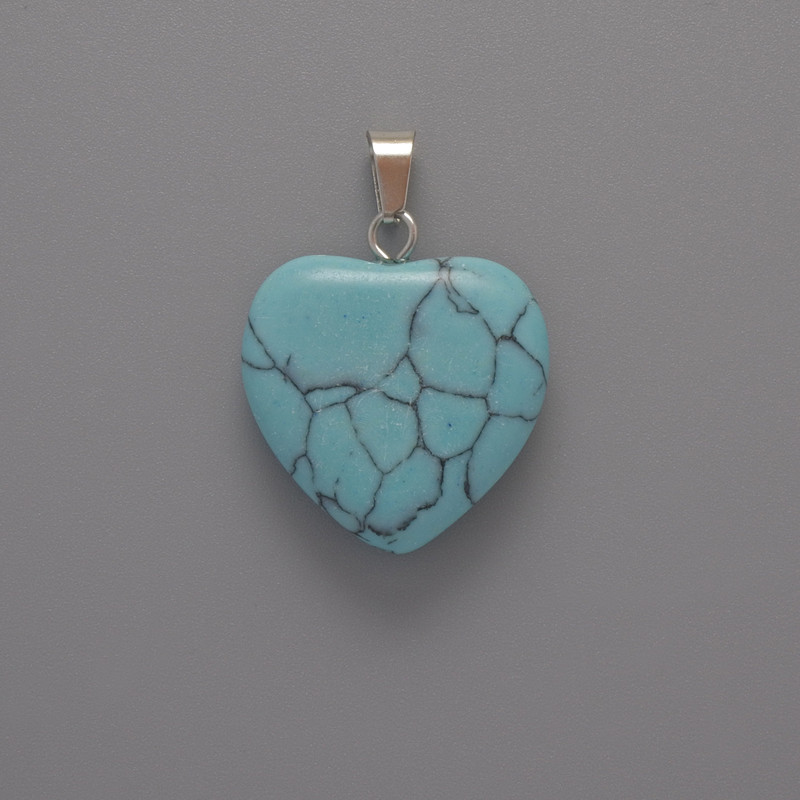 Heart Pendant Turquoise Blue, 20x20x6 mm ±, length 28 mm ±