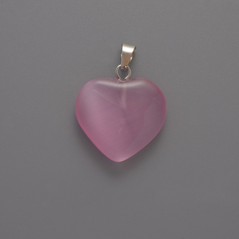 Pendant Heart Pink Cat's Eye, diameter 20x20x5mm+-, cord length 26mm+-