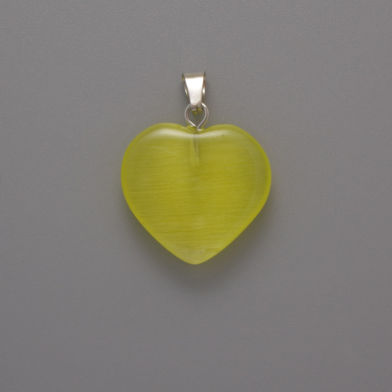 Pendant Heart Cat's Eye Yellow, diameter 20x20x5mm±, length 26mm±