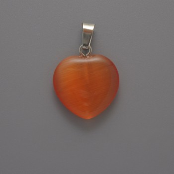 Heart Pendant with Orange Cat's Eye, 20x20x5mm ±, length 26mm ±