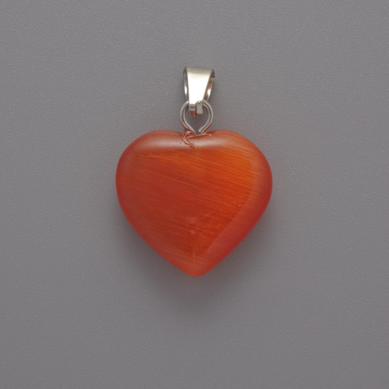 Pendant Heart Cat's Eye Orange, diameter 15x16x5mm±, length 23mm±