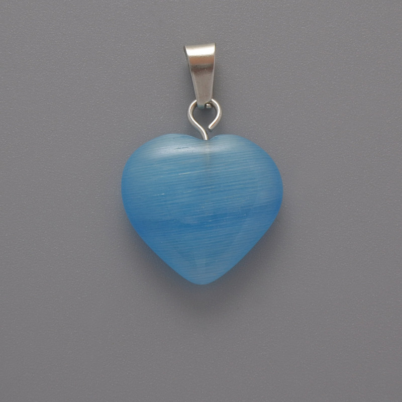Pendant Heart Cat's Eye Blue, diameter 15x16x5mm±, length 23mm±