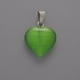 Heart Pendant Cat's Eye Green, 15×16×5 mm +/-, length 23 mm +/-