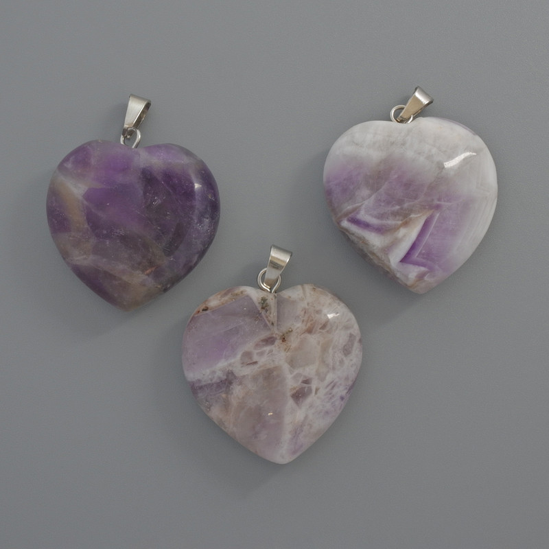 Heart Pendant Amethyst, diameter 25x25x9mm±, length 33mm±