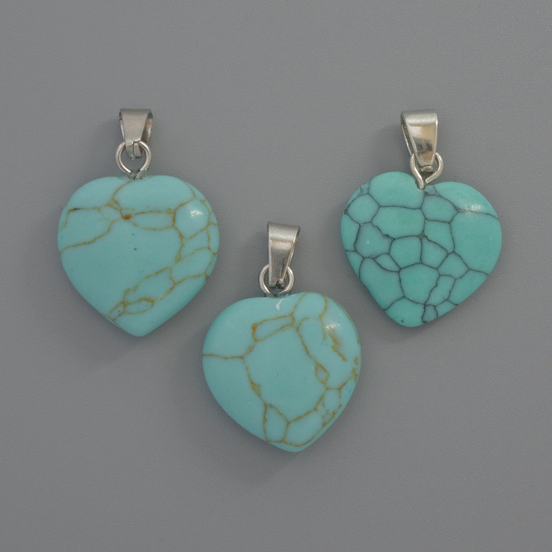 Pendant Heart Turquoise, diameter 15×15×6mm±, length 23mm±