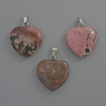 Pendant Heart Rhodonite, diameter 20x20x6mm±, length 28mm±