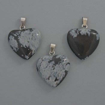 Heart Pendant Snowy Obsidian, 20x20x6mm diameter ±, length 28mm ±