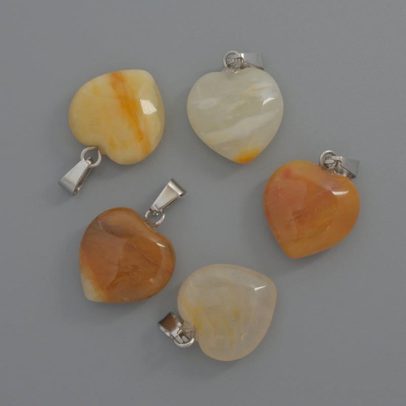 Pendant Heart Yellow Agate, 15x15x6mm (+-), length 23mm (+-)