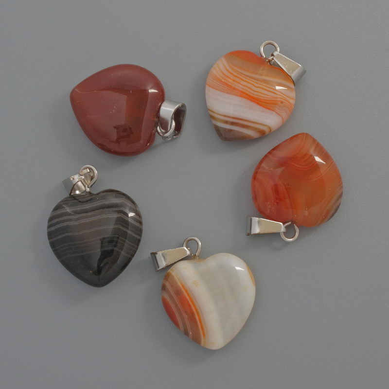 Pendant Heart Agate Brown, diameter 15x15x6mm+-, length 23mm+-