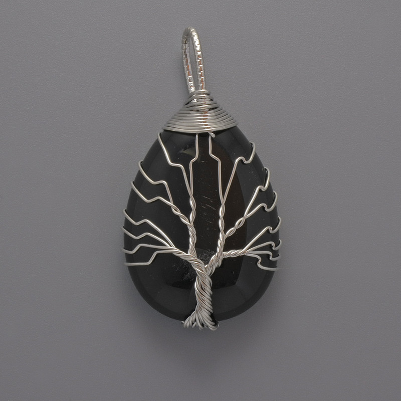 Agate Pendant in Silver-Plated Wire Wrapped, 44x24x9 mm
