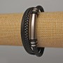 Men's bracelet with metal inlays, length 21 cm, thickness 17 mm, black faux leather