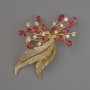 Brooch Accent with red and white crystals, white rhinestones 52x38mm, gold-tone metal