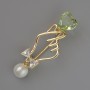 Brooch Symbol of Love Green and White Crystal, White Bead 45×16mm, Gold-Toned Metal