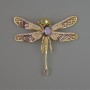 Brooch Butterfly with Purple Crystal, white and green rhinestones 52x52mm gold-tone metal