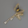 Brooch Butterfly with yellow and white crystals 28×48mm, length 74mm, gold-tone metal