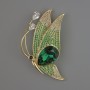 Brooch Butterfly with Green and White Crystals and Rhinestones 56x30mm Gold-Tone Metal