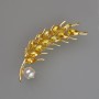 Brooch Ear of Wheat with Yellow Crystal and White Bead 57x15mm Gold-Tone Metal