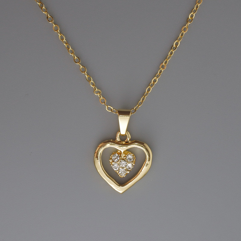 Pendant "Heart" on a chain of golden metal, diameter 16x15mm, thickness 1mm + -, length 40-45cm +