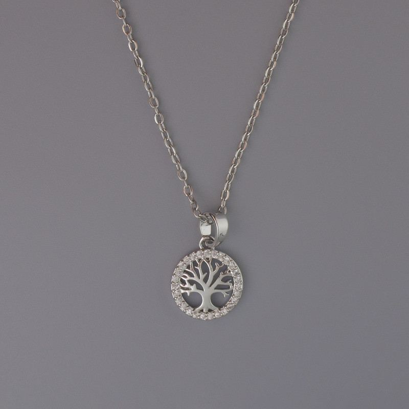 Pendant "Tree" on a silvered metal chain, diameter 11 mm, thickness 1 mm + -, length 40-45 cm +