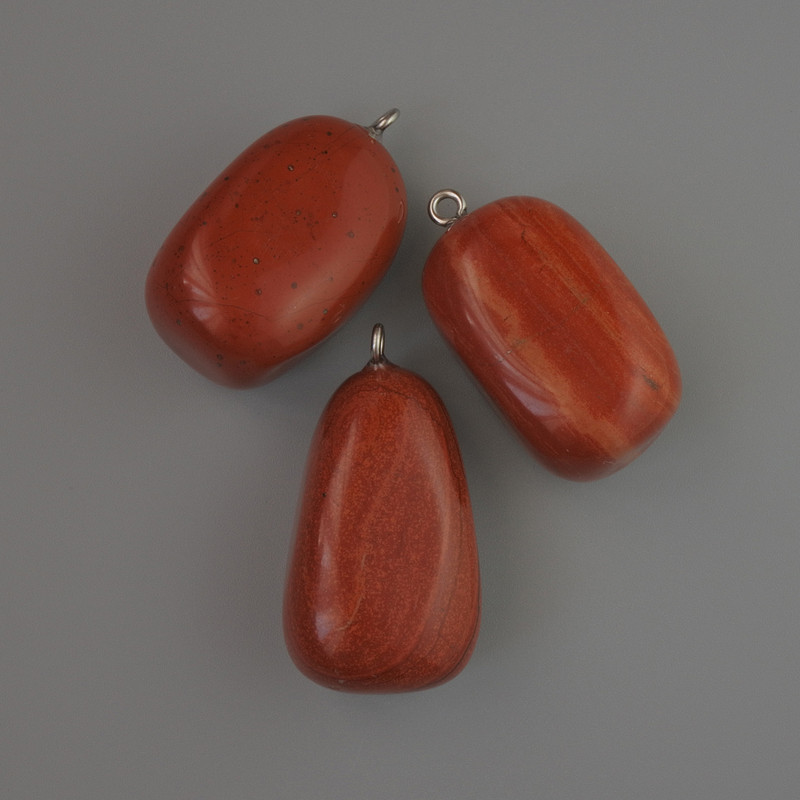 Pendant Red Jasper Natural Stone, 35x17mm diameter+