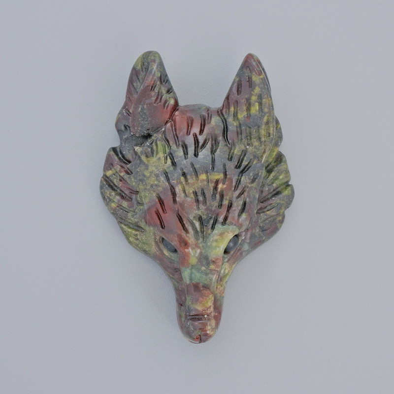 Pendant "Wolf" Jasper Dragon's Blood natural stone, diameter 39x25mm, hole diameter 2.2mm