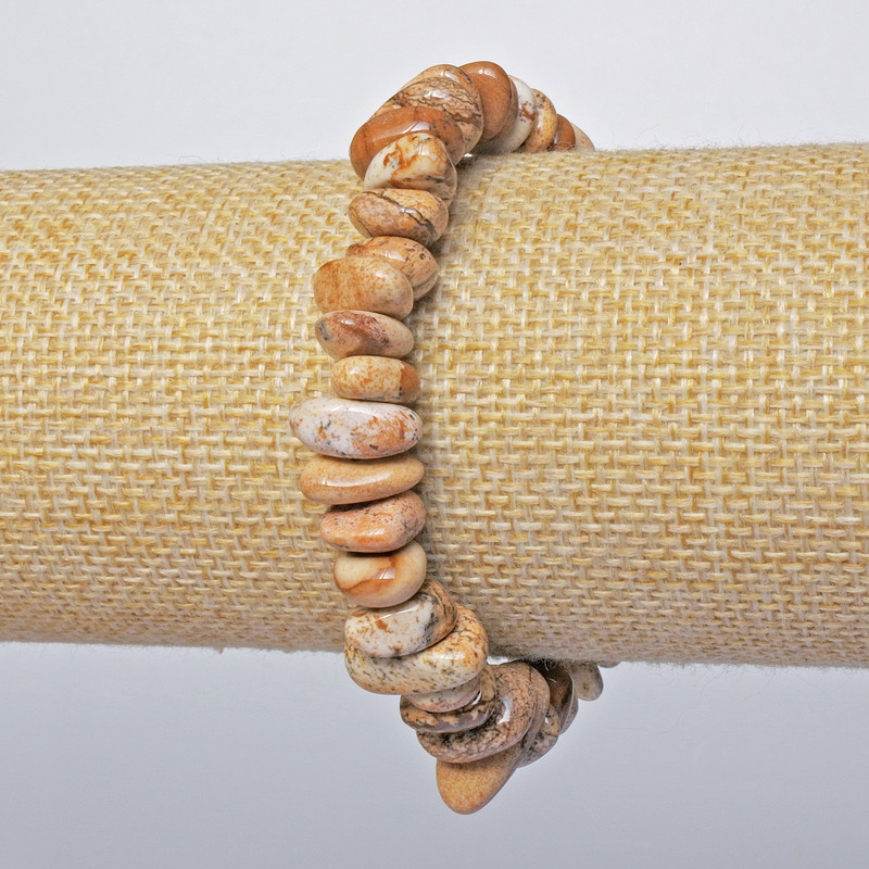 Bracelet Landscape Jasper Natural Stone Faceted Beads, 12x5mm diameter + -, length 18cm + - (stretch)