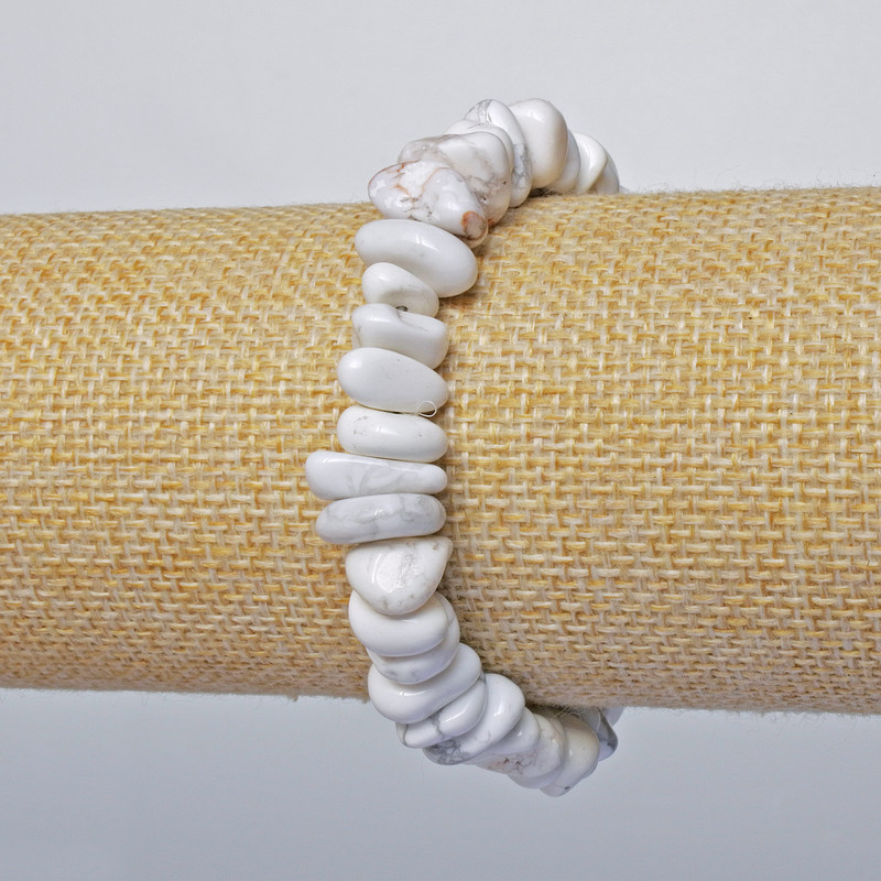 Bracelet Howlite natural stone faceted, diameter 12x5mm + -, length 18cm + - (stretch)