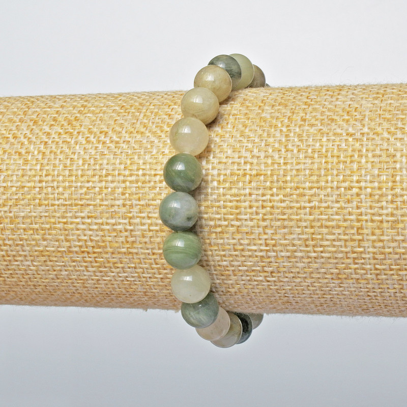 Seraphinite Bracelet (faceted) smooth bead, diameter 8.5 mm + -, length 18 cm + - (stretch)