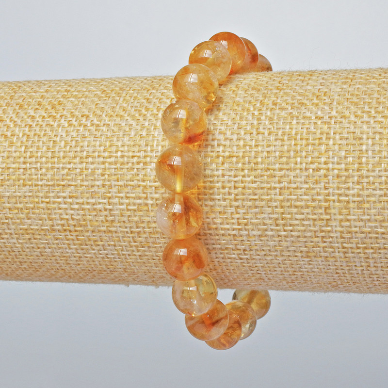 Bracelet Natural Citrine Stone Smooth Beads, diameter 10.5mm + -, stretch length 18cm + -