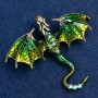 Brooch-Pendant "Dragon" green enamel with blue and green crystals, gold-toned metal 70x63mm +
