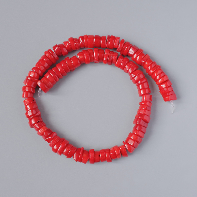 Natural Coral Beads, faceted cut, 11x4 mm, length 40 cm on thread