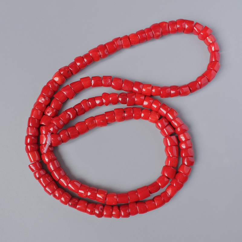 Natural Coral Beads, faceted cut, 12x8mm diameter + -, length 110cm + - on fishing line