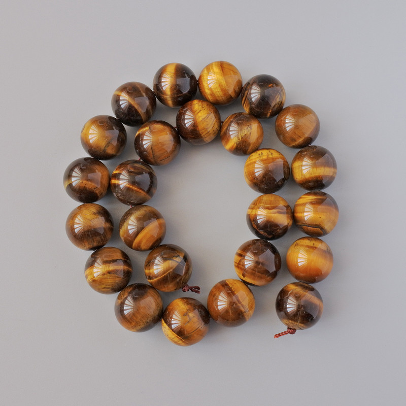 Tiger's Eye Beads Natural Stone Smooth Sphere 16mm Dia. + -, Length 40cm + - on string