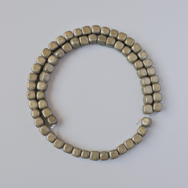 Pyrite Beads Natural Stone Cube, 6mm diameter + -, 40cm length + - on thread