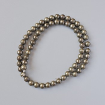 Pyrite Beads Natural Stone Smooth Sphere, diameter 6.5mm + -, length 39cm + - on thread
