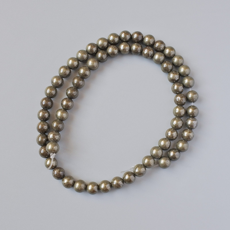 Pyrite Beads Natural Stone Smooth Sphere, diameter 6.5mm + -, length 39cm + - on thread