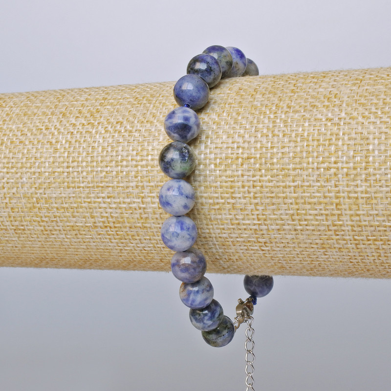 Sodalite Bracelet Smooth Bead, diameter 8.5mm + -, length 19-24cm + - (silver clasp)