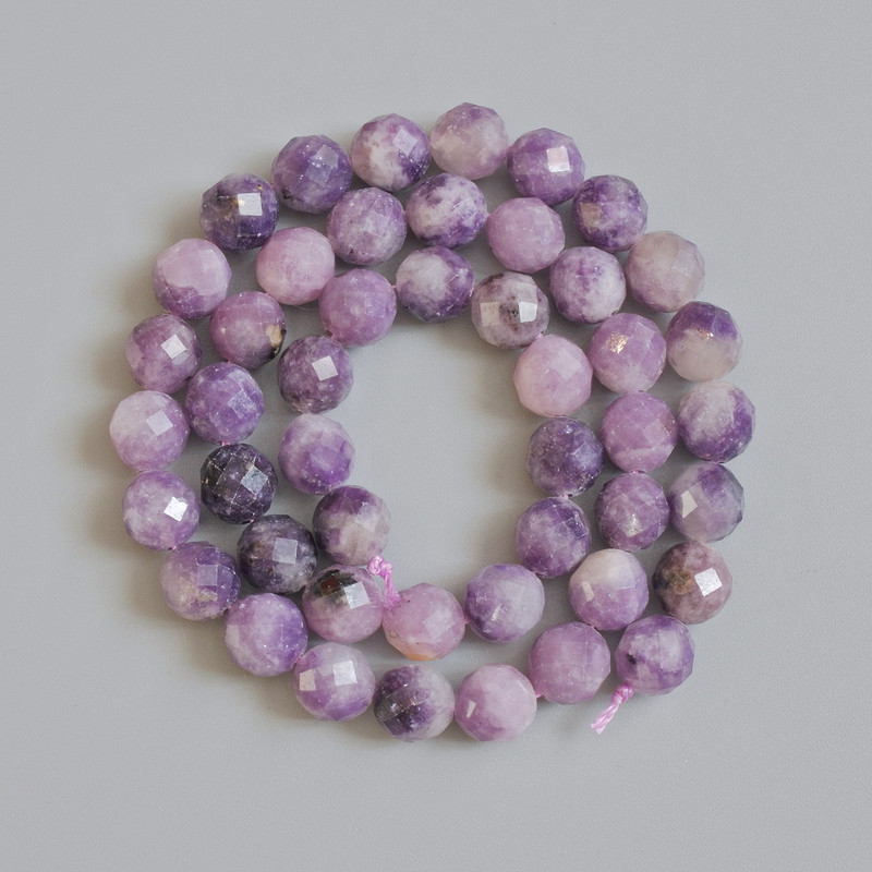 Lepidolite Beads Natural Stone Faceted Round Bead, 8mm Diameter + -, Length 37cm + - on Thread