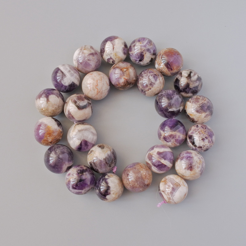 Amethyst Beads natural stone smooth round bead, diameter 16mm + -, length 40cm + - on thread